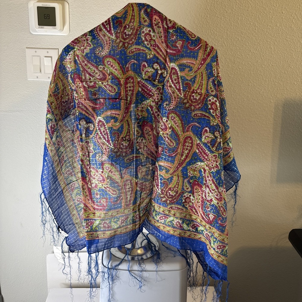 NWT‎ Chaudry KC Scarf Gauze, Cotton, Boho Wrap Blue Paisley